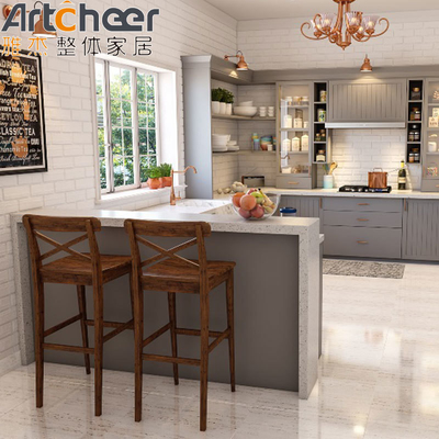 خرید کابینت های آشپزخانه مدرن رنگ کرم با لاشه پلائیود و سطح جامد ساخت آنلاین