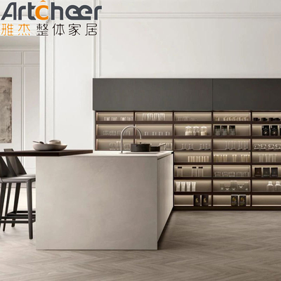 خرید کابینت آشپزخانه با درب چوبی لاک با طراحی شکل U با مواد چوبی مقاوم ساخت آنلاین