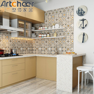 خرید کابینت آشپزخانه با شکل U با بالای سنگ مرمر و پایان درخشان ساخت آنلاین