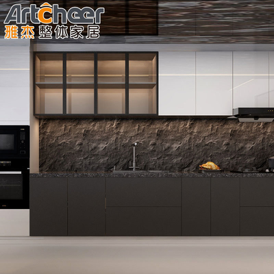 خرید کابینت آشپزخانه چوبی جامد سبک آمریکایی با سطح کوارتز و مواد درب MDF ساخت آنلاین