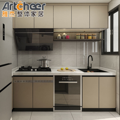 خرید کل کابینت آشپزخانه PVC با طراحی مدرن جزیره سیاه ساخته شده توسط KingV ساخت آنلاین