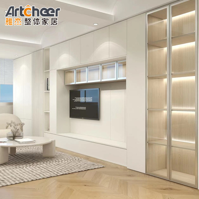 خرید کابینت تلویزیون با طراحی شومینه و کابینت لیفت تلویزیون پنهان در رنگ سفارشی ساخت آنلاین