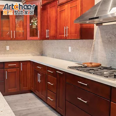 کابینت های آشپزخانه فراخ با طراحی چوبی سبک آمریکایی و مواد درب MDF
